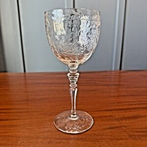 Very Rare Vintage Rock Sharpe‎ Crystal Wine Glass – Cut Floral & Diamond Etched